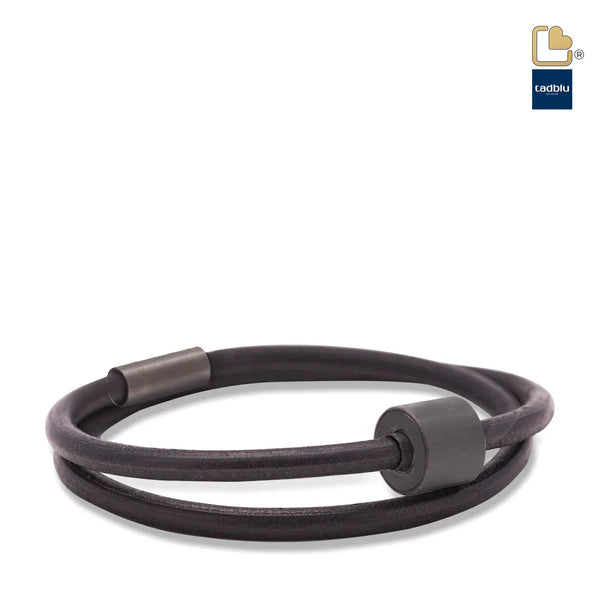 Memento Bracelet: Smooth Leather Black Ashes Bead Black (L)