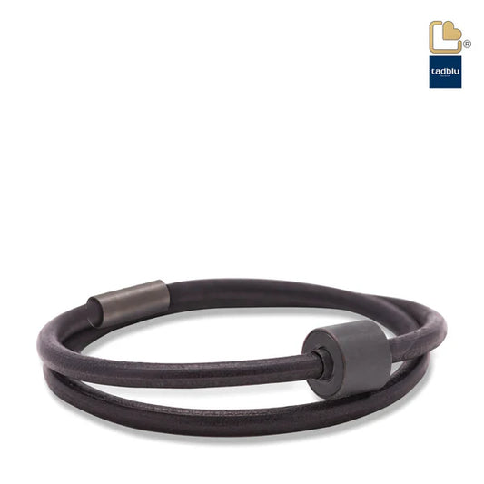 Memento Bracelet: Smooth Leather Black Ashes Bead Black (L)