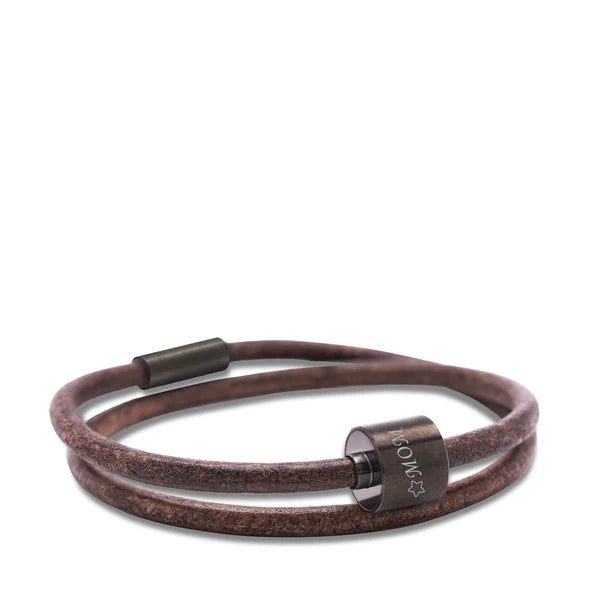 Memento Bracelet: Smooth Leather Black Ashes Bead Brown (XL)