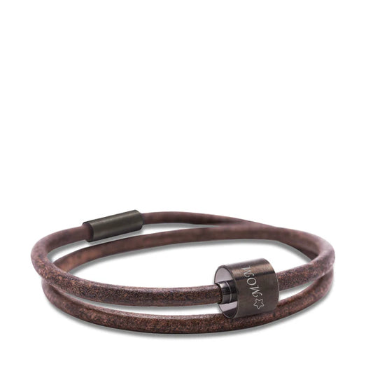 Memento Bracelet: Smooth Leather Black Ashes Bead Brown (XL)