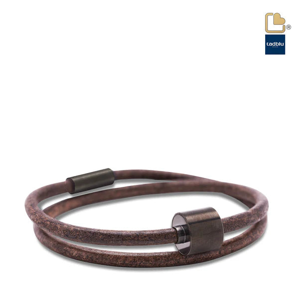 Memento Bracelet: Smooth Leather Black Ashes Bead Brown (XL)
