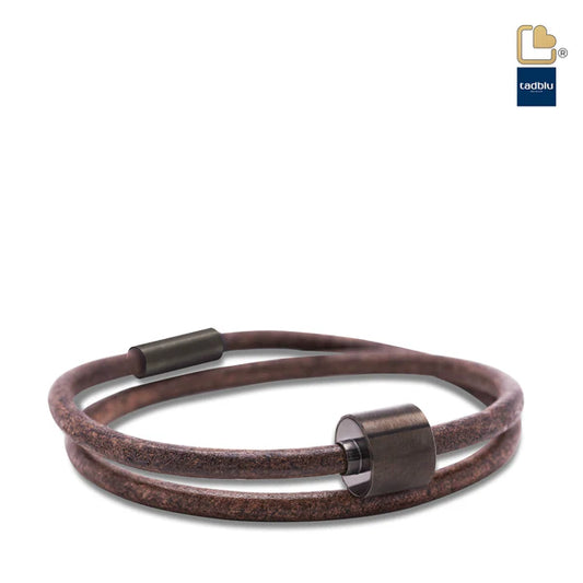 Memento Bracelet: Smooth Leather Black Ashes Bead Brown (XL)