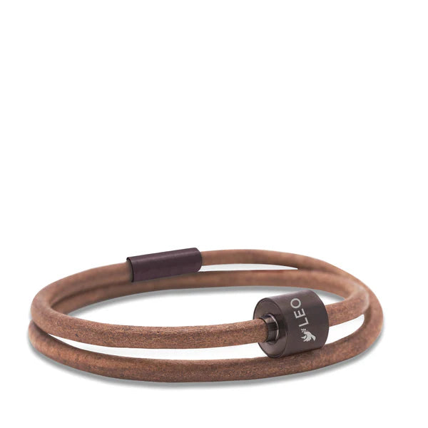 Memento Bracelet: Smooth Leather Black Ashes Bead Cognac (L)