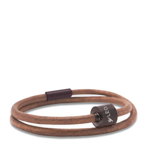 Memento Bracelet: Smooth Leather Black Ashes Bead Cognac (XL)