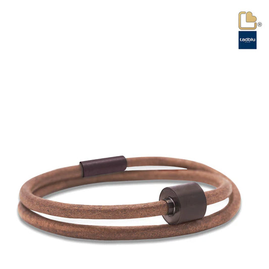 Memento Bracelet: Smooth Leather Black Ashes Bead Cognac (XL)