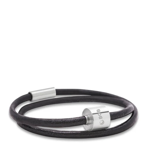 Memento Bracelet: Smooth Leather Black Ashes Bead Black (XL)