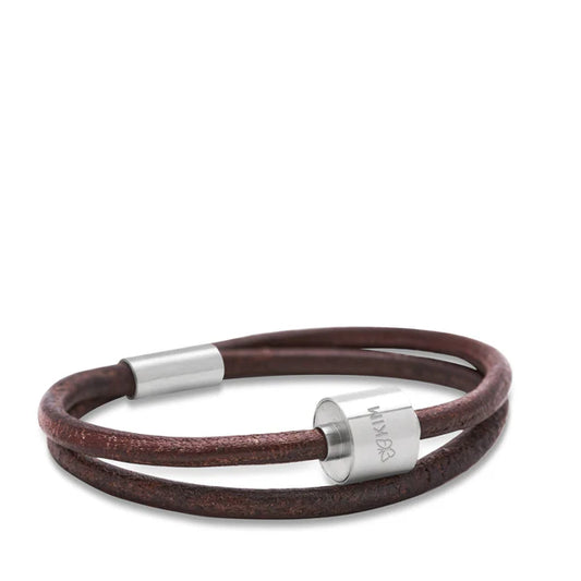 Memento Bracelet: Smooth Leather Brushed Ashes Bead Brown (XL)