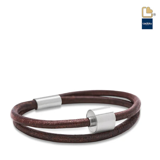 Memento Bracelet: Smooth Leather Brushed Ashes Bead Brown (XL)