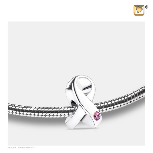 Bead: Awareness - Rhodium Plated w/Pink Crystal - BD2070