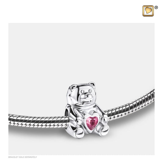 Bead: CuddleBear - Rhodium Plated w/Pink Crystal - BD2080