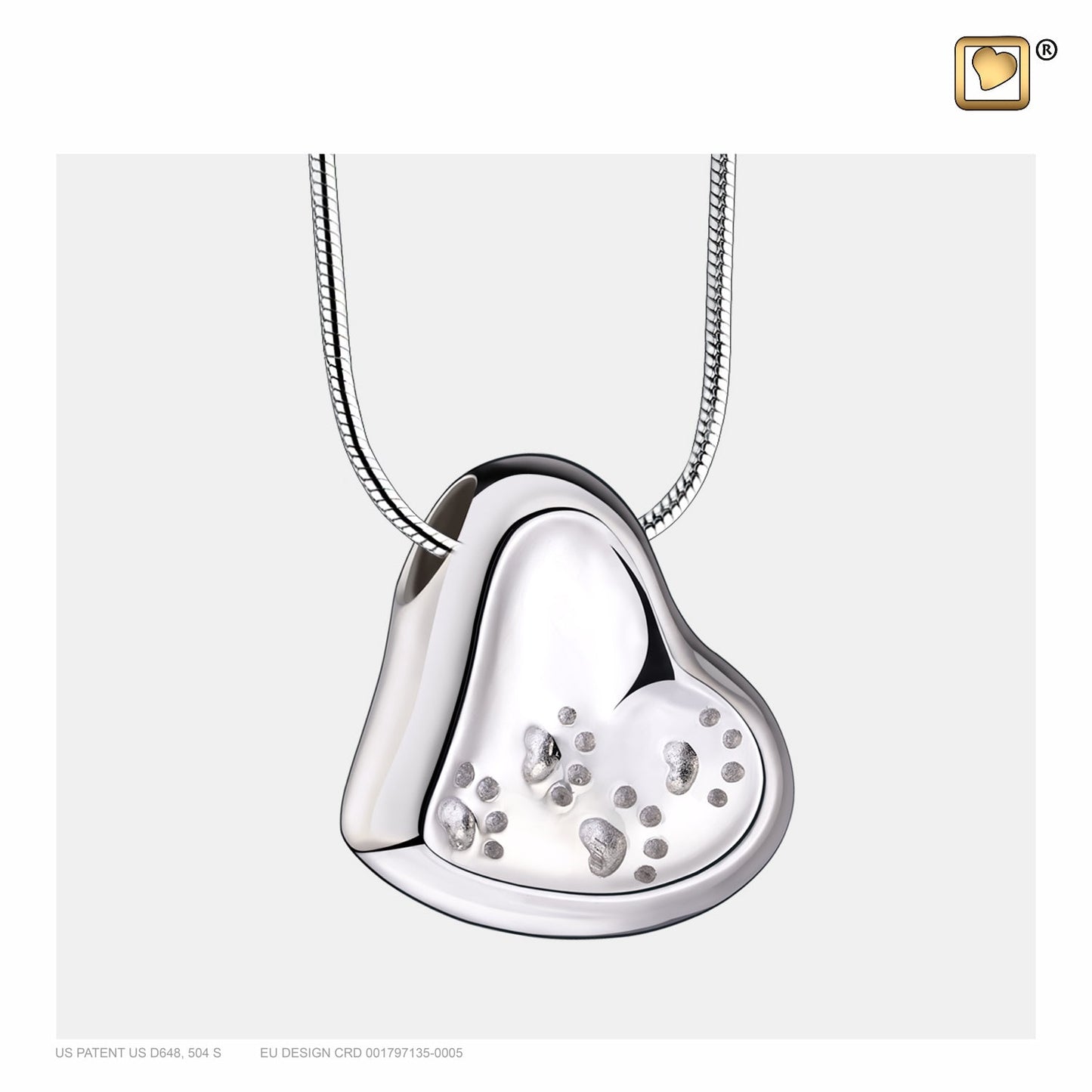 Pendant: Leaning Heart w/Paw Prints - Rhodium Plated - PD1170
