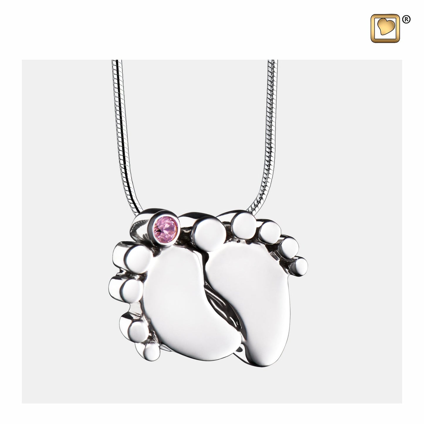 Pendant: Baby Feet - Rhodium Plated w/Pink Crystal - PD1180