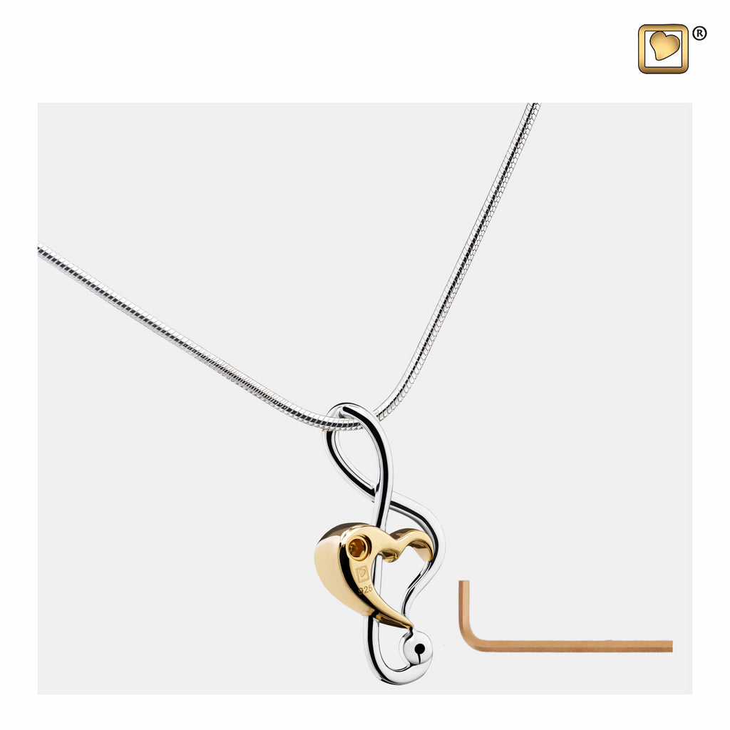 Pendant: Treble Clef Heart - Rhodium Plated Gold Vermeil Two Tone - PD1250