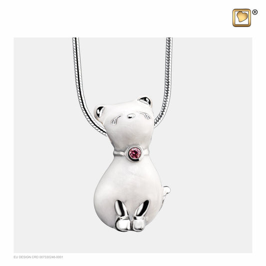 Pendant: Princess Cat Pearl - Enamel Rhodium Plated w/Pink Swarovski Crystal - PD1260