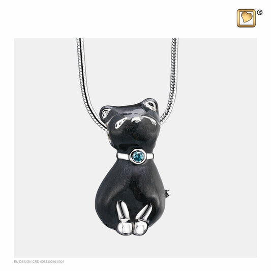 Pendant: Princess Cat Midnight - Enamel Rhodium Plated w/Sapphire Swarovski Crystal - PD1261