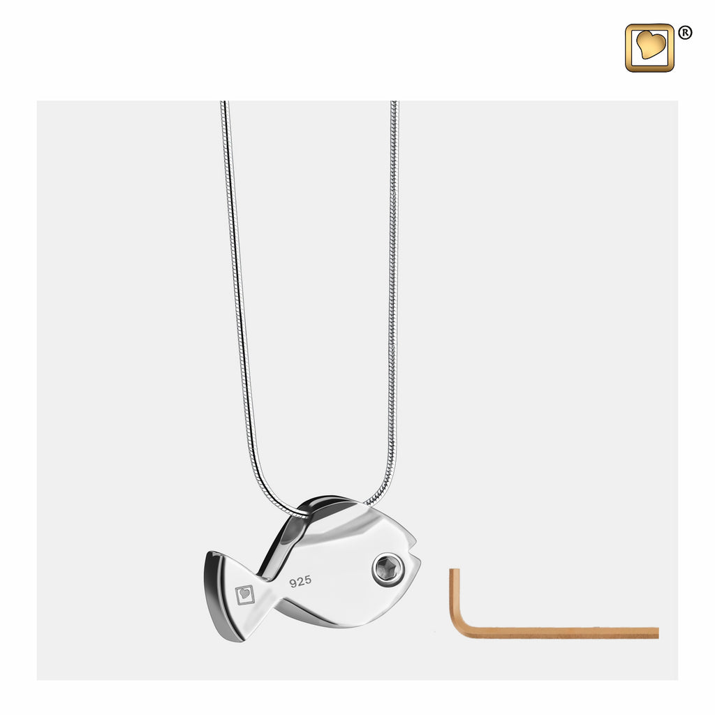 Pendant: Fish - Rhodium Plated Two Tone w/Clear Crystal - PD1330